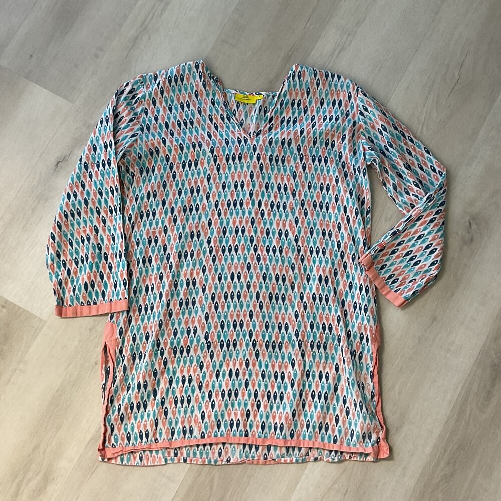 Roller Rabbit Modern Style Pattern School Of Fish Colorful Shirt Womens Medium